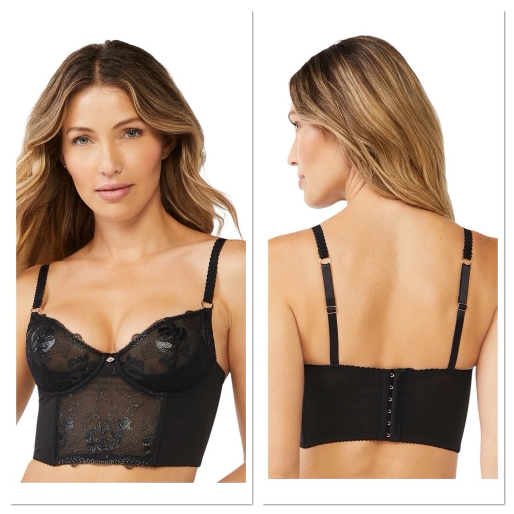 Sofia Intimates by Sofia Vergara Women's Size 36DD Black Embroidered Bustier NWT